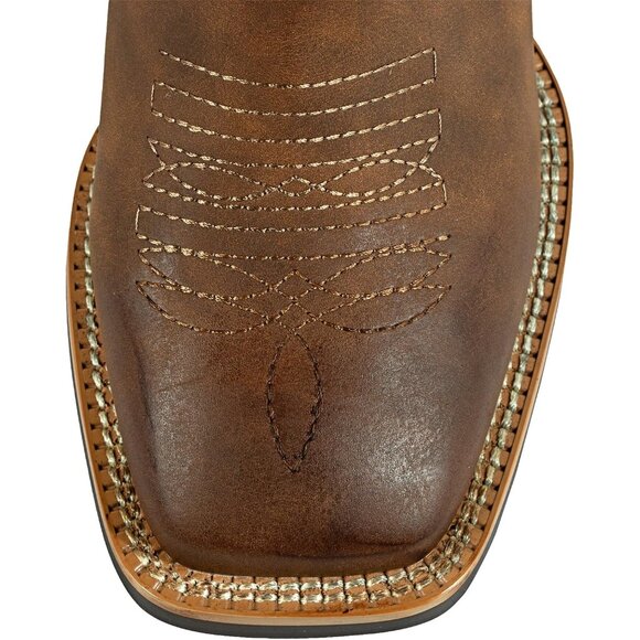 ⚡Women's Brown Extra Wide Calf Cowboy Boots Square Toe & Classic Stitching - Picture 3 of 7